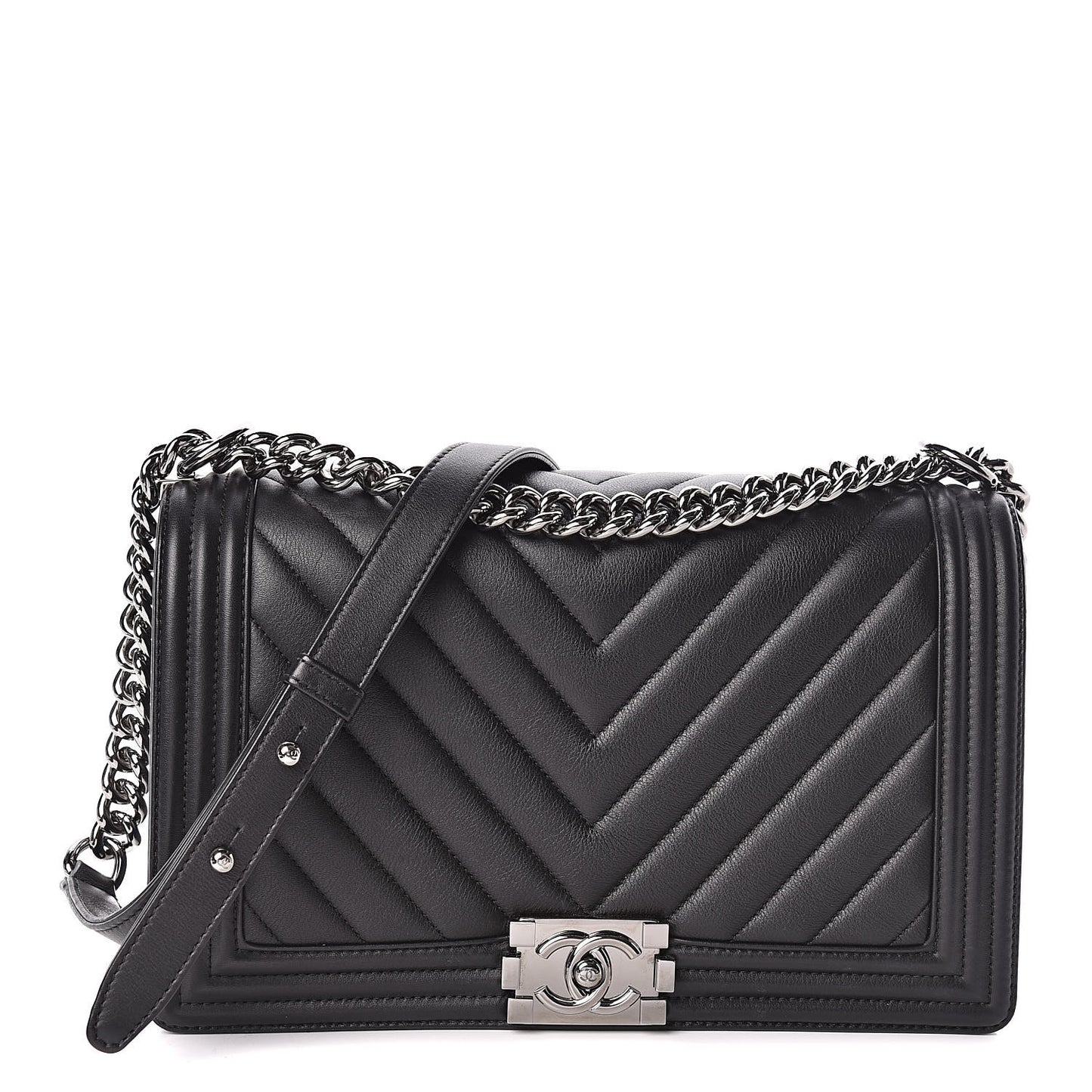 Caviar Chevron Quilted New Medium Boy Flap Black