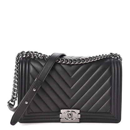 Chanel Caviar Chevron Quilted New Medium Boy Flap Black 1 of 12