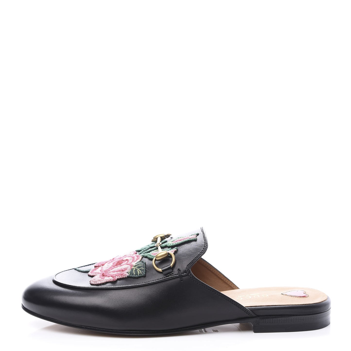 Calfskin Flower Embroidered Womens Princetown Slippers 38 Black