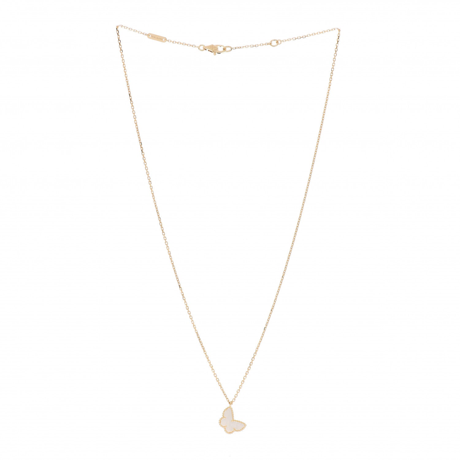 Van Cleef & Arpels 18K Yellow Gold Mother of Pearl Sweet Alhambra Butterfly Pendant Necklace 3 of 5