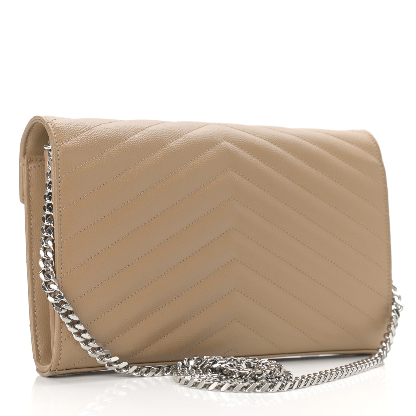 Grain De Poudre Matelasse Chevron Monogram Chain Wallet Deep Beige
