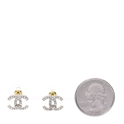 Chanel Pearl Crystal CC Charms Stud Earrings Light Gold 2 of 5