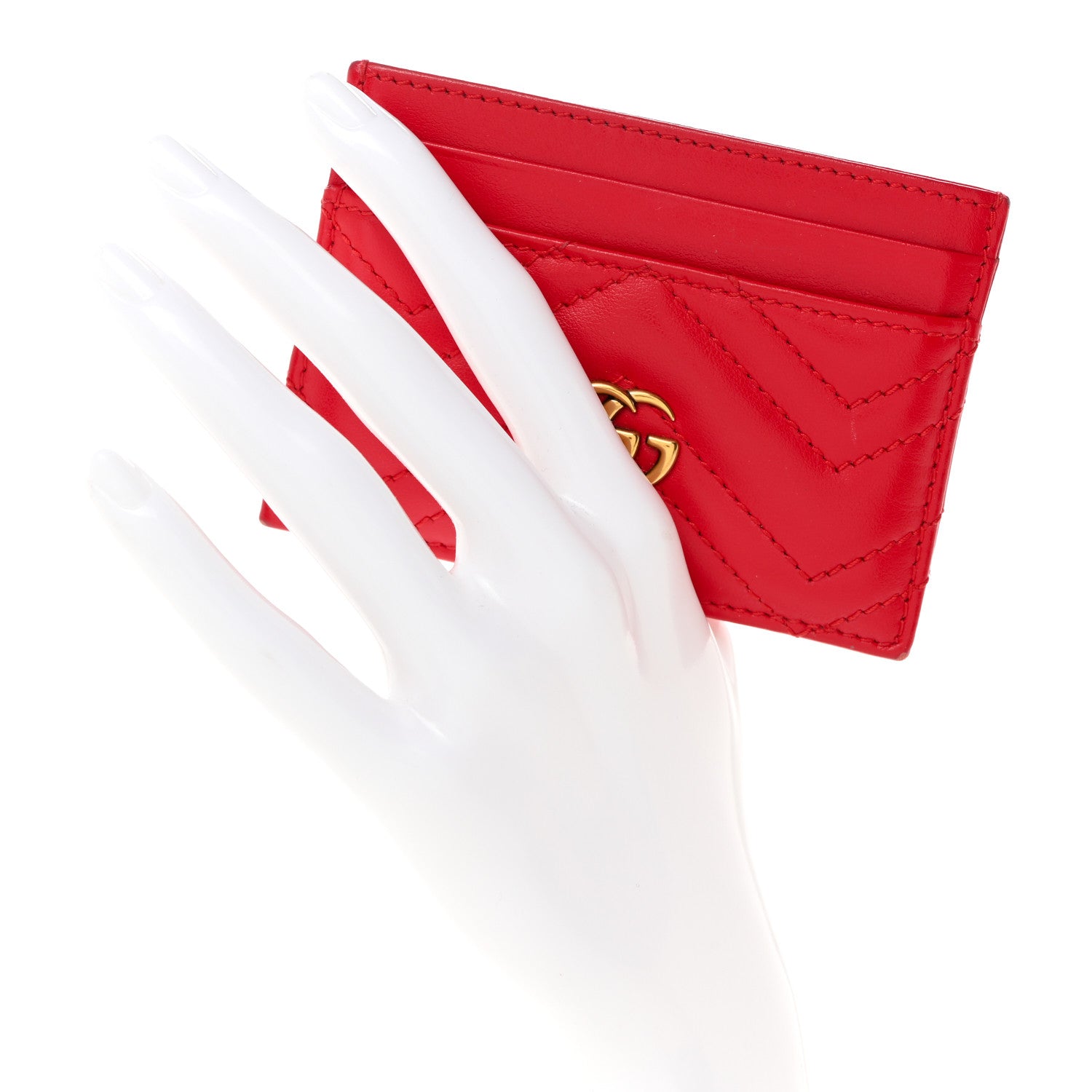 Gucci Calfskin Matelasse GG Marmont Card Holder Hibiscus Red 2 of 8