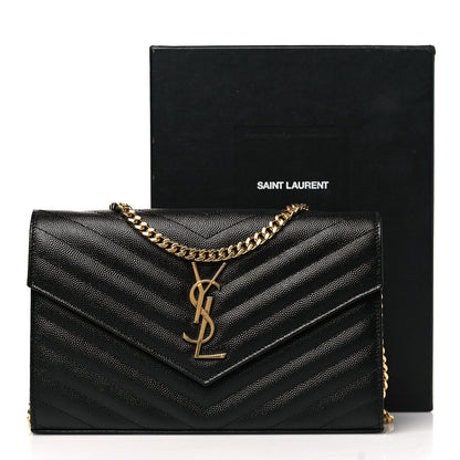 Saint Laurent Grain De Poudre Matelasse Chevron Monogram Chain Wallet Black 11 of 11
