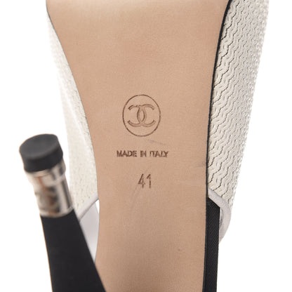 Chanel Grosgrain Cap Toe CC Slingback Pumps 41 Black Cream 8 of 11