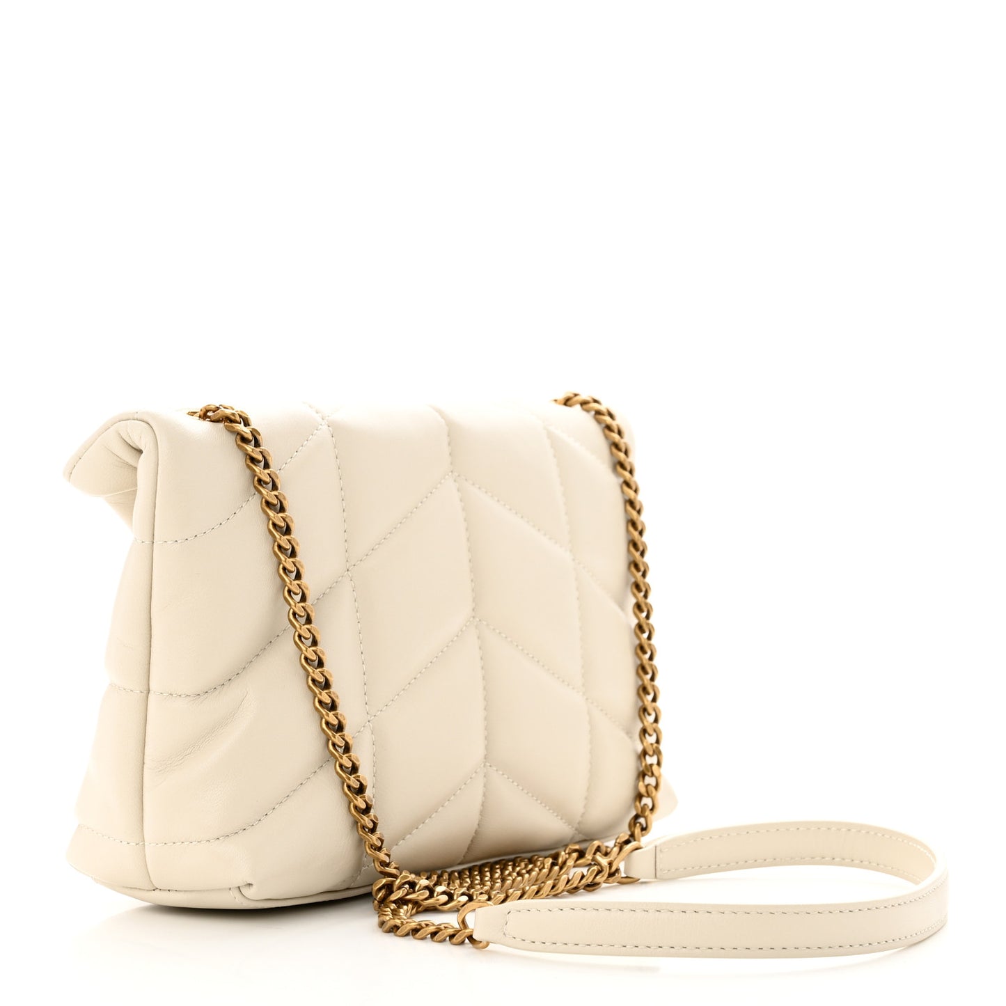 Lambskin Quilted Toy Loulou Puffer Monogram Chain Satchel Crema Soft