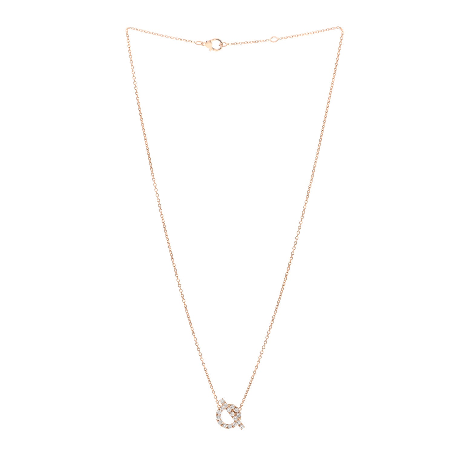 Hermes 18K Rose Gold Diamond Finesse Pendant Necklace 3 of 5