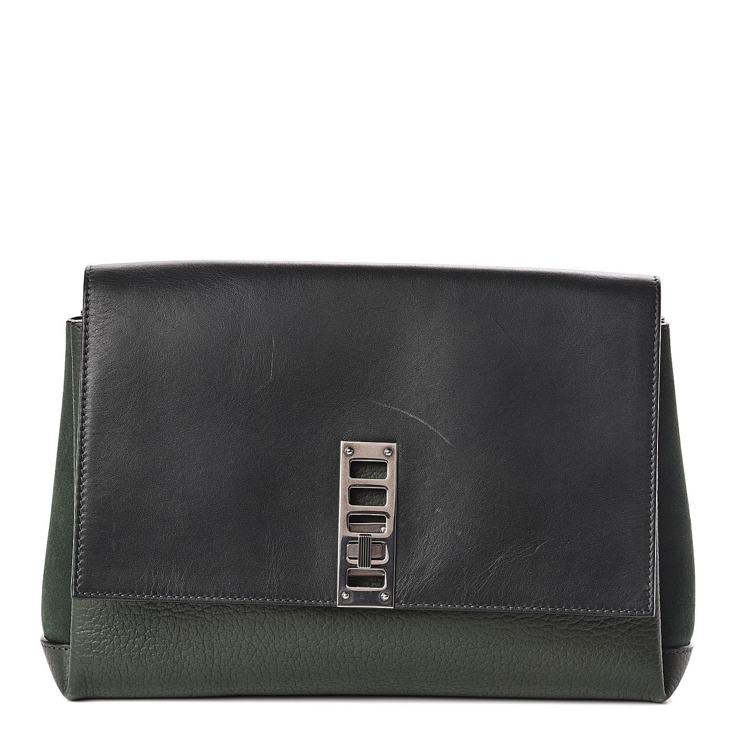 Proenza Schouler Ciclone Pebbled Calfskin Suede PS Elliot Clutch Dark Military 1 of 13