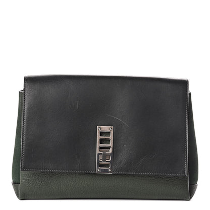 Proenza Schouler Ciclone Pebbled Calfskin Suede PS Elliot Clutch Dark Military 1 of 13