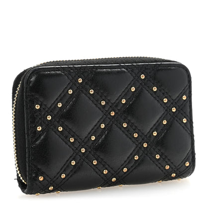 Chanel Lambskin Studded Quilted Compact Zip Around Wallet Black 3 of 9