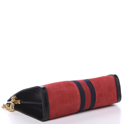 Gucci Suede Patent Web Small Ophidia Chain Shoulder Bag Hibiscus Red Black 3 of 9