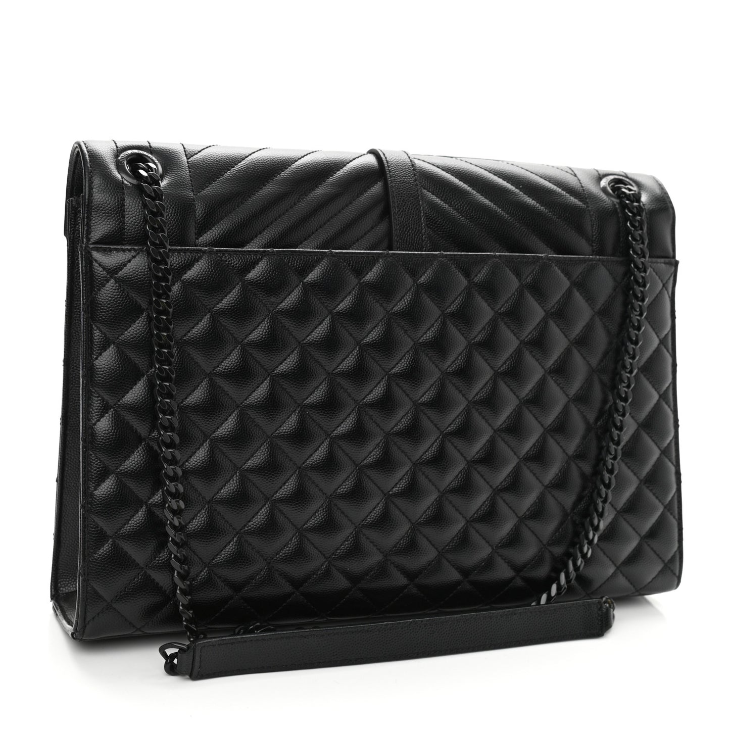 Grain De Poudre Textured Mixed Matelasse Large Triquilt Monogram Monochrome Satchel Black