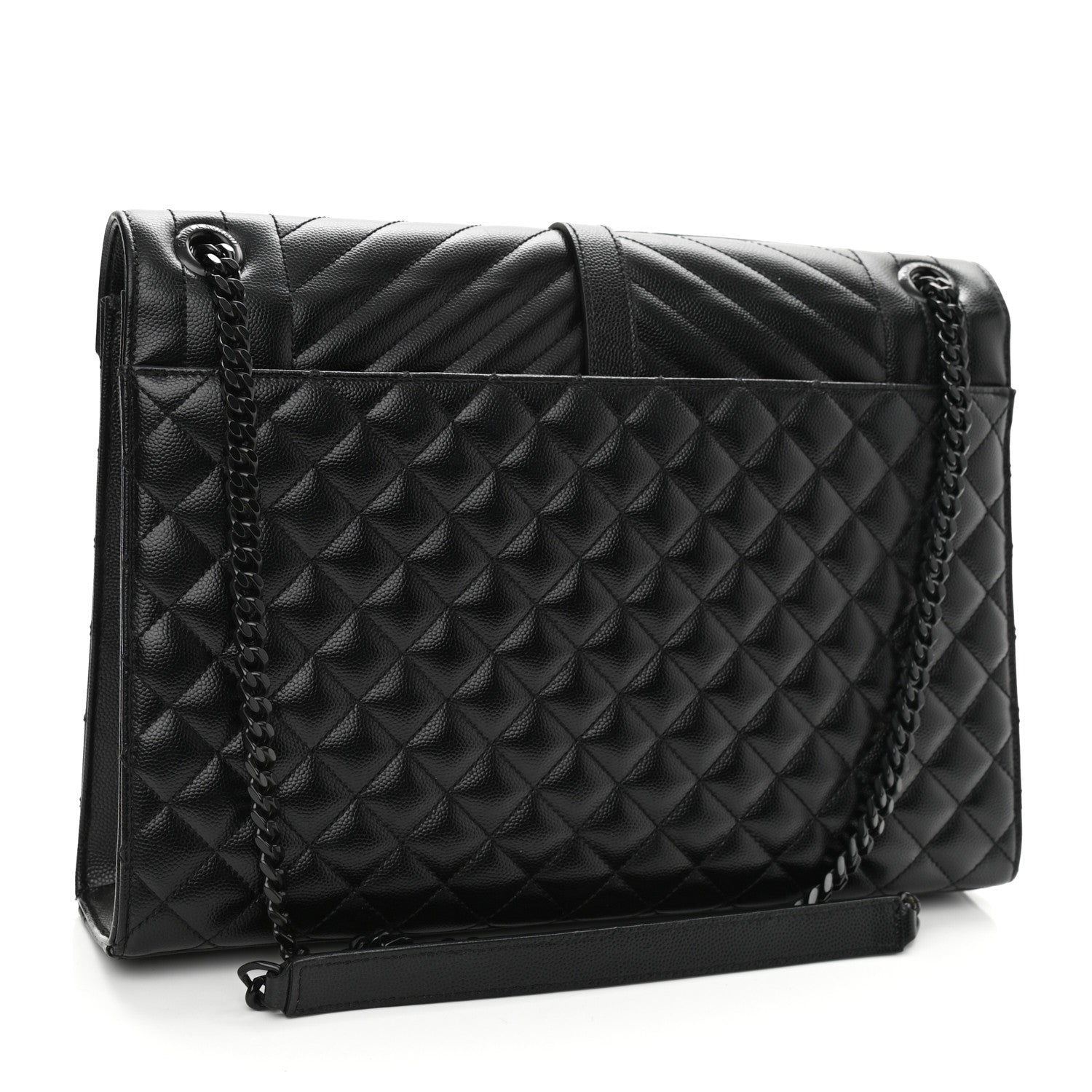 Saint Laurent Grain De Poudre Textured Mixed Matelasse Large Triquilt Monogram Monochrome Satchel Black 3 of 9
