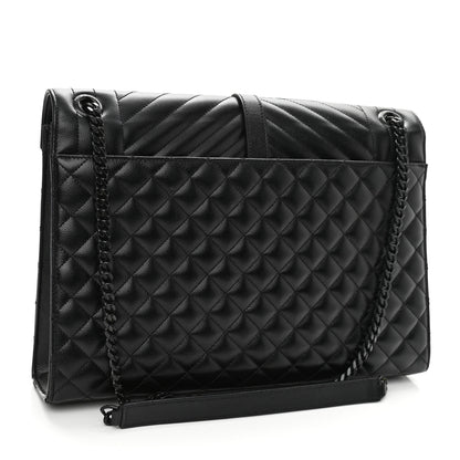 Saint Laurent Grain De Poudre Textured Mixed Matelasse Large Triquilt Monogram Monochrome Satchel Black 3 of 9