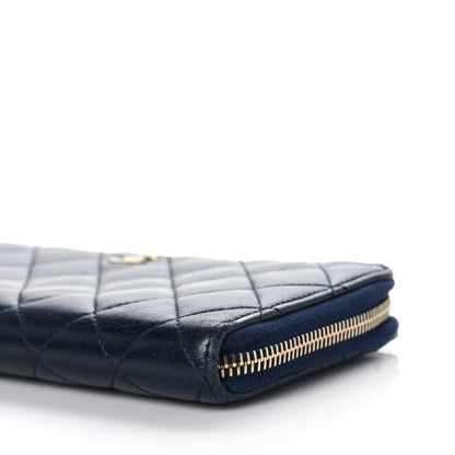 Chanel Lambskin Quilted Large Gusset Zip Around Wallet Blue 6 of 14
