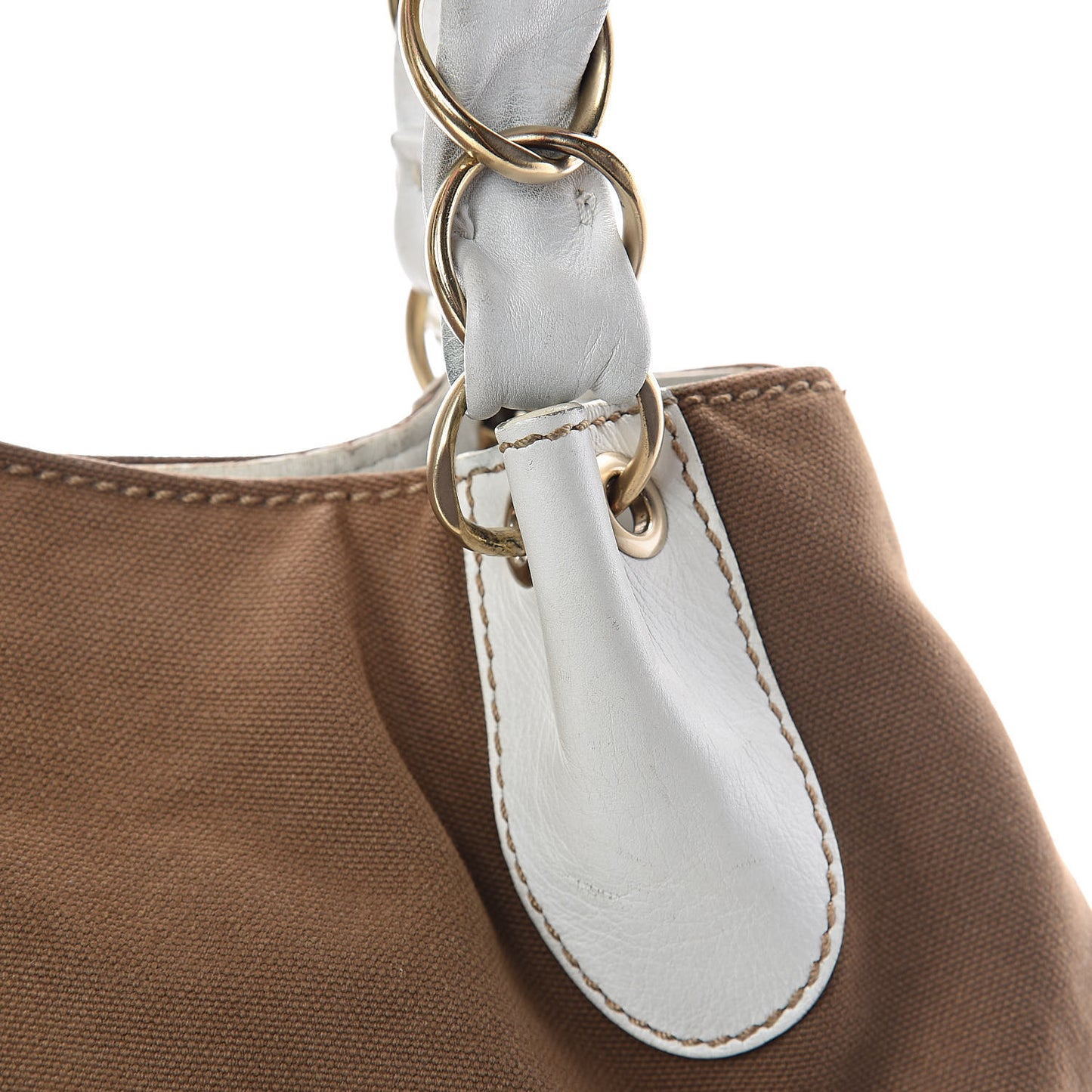 Canvas Calfskin CC Tote Brown White
