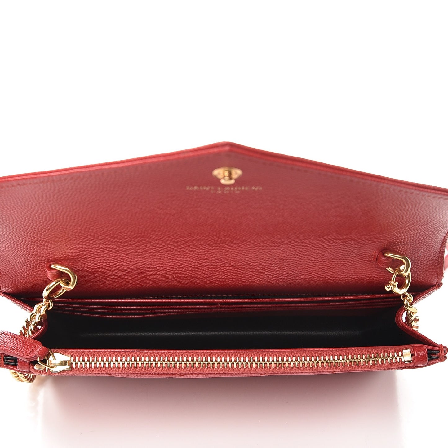 Grain De Poudre Matelasse Chevron Monogram Envelope Chain Wallet New Red