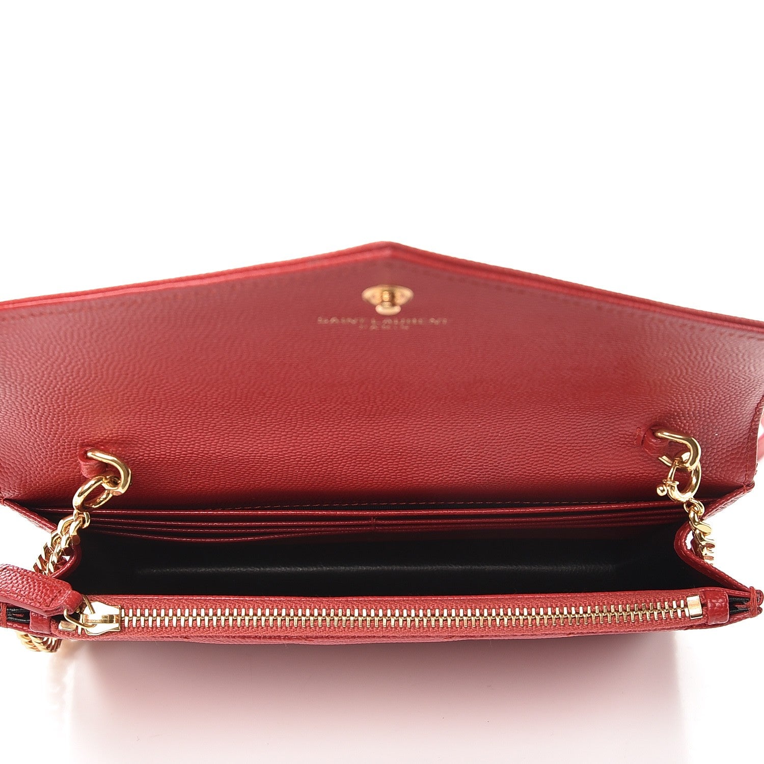 Saint Laurent Grain De Poudre Matelasse Chevron Monogram Envelope Chain Wallet New Red 5 of 7