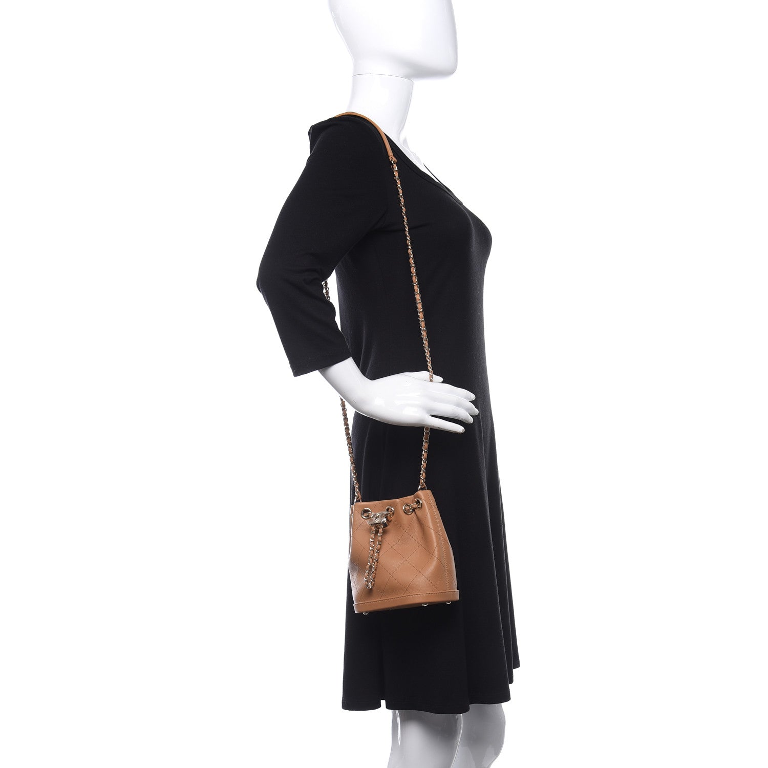 Chanel Calfskin Stitched Chain Bucket Bag Camel 2 of 18