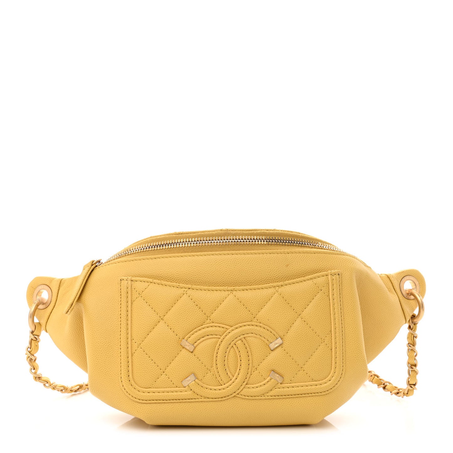 Caviar Quilted Filigree Waist Bag Yellow