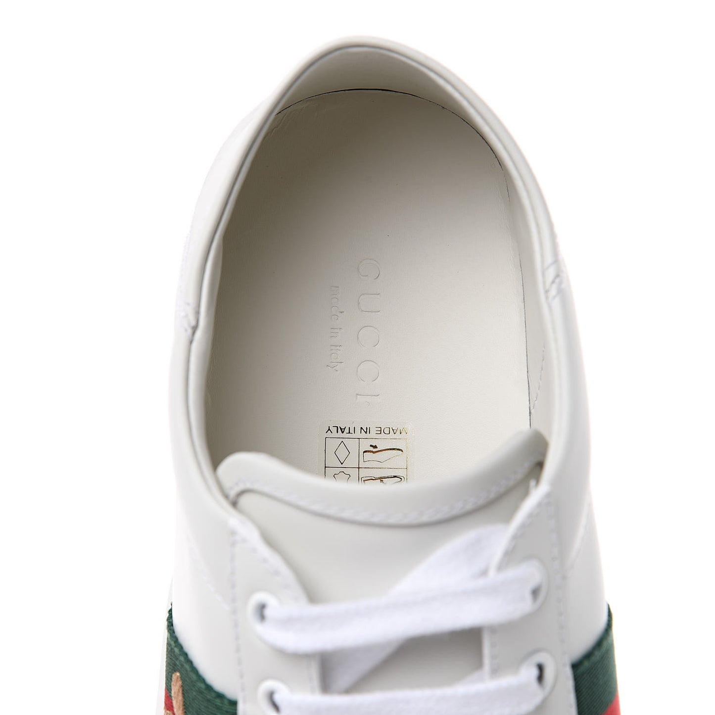 Calfskin Web Bee Embroidered Womens Ace Sneakers 38 White Green