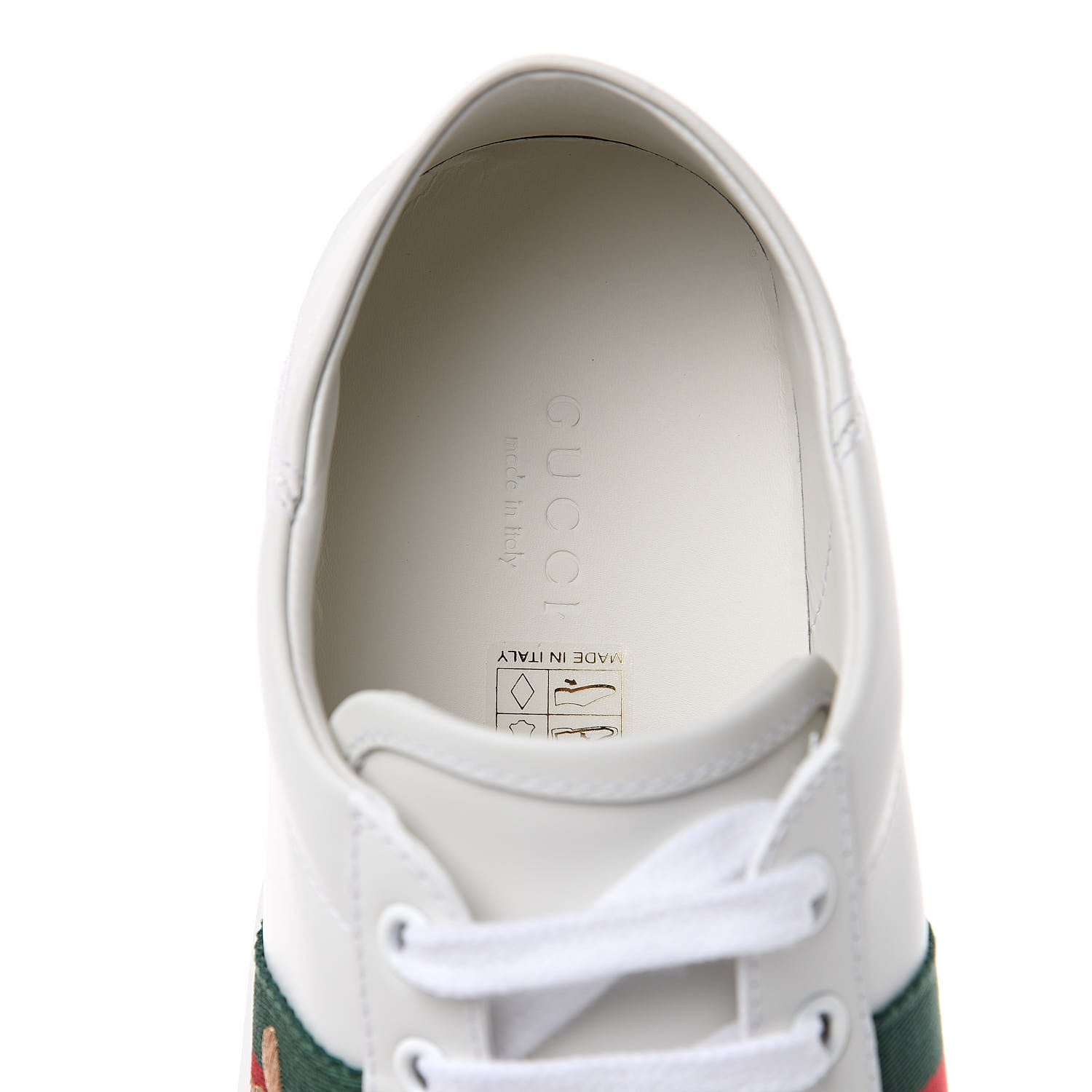 Gucci Calfskin Web Bee Embroidered Womens Ace Sneakers 38 White Green 8 of 9