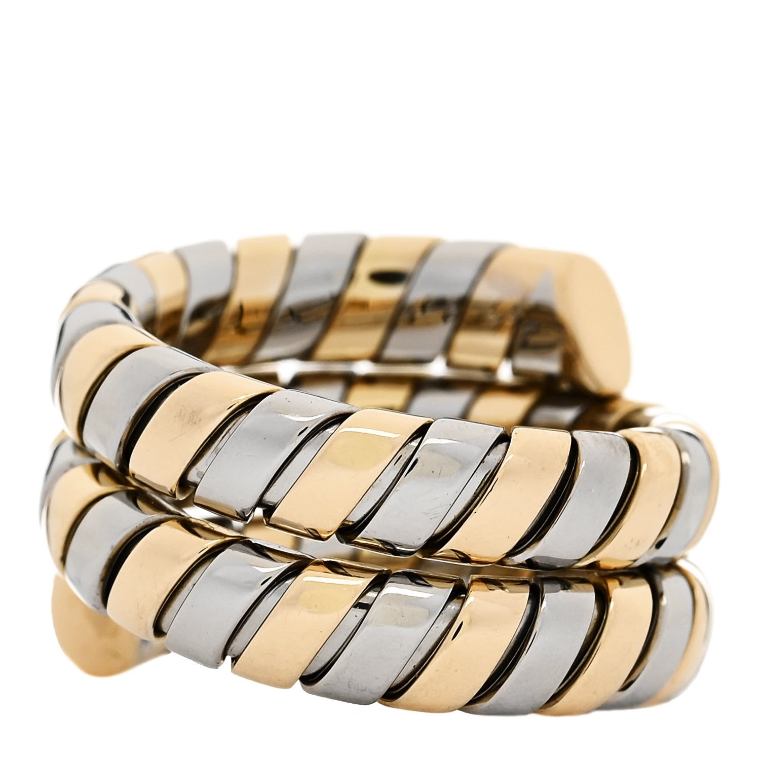 Bulgari 18K Yellow Gold Stainless Steel Spiga Tubogas Ring 53 6.25 3 of 5