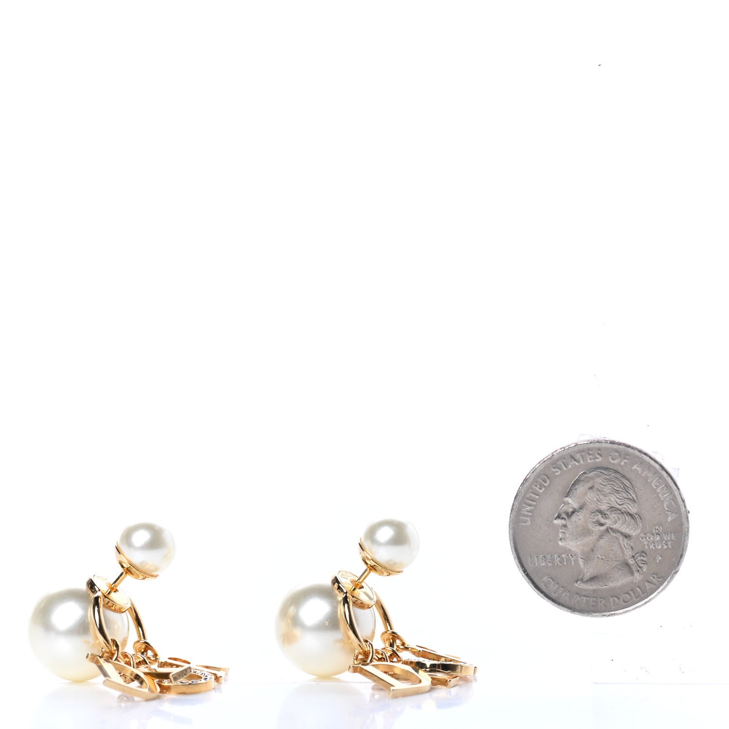 Christian Dior Pearl Crystal Tribal Logo Charms Earrings Gold 4 of 5