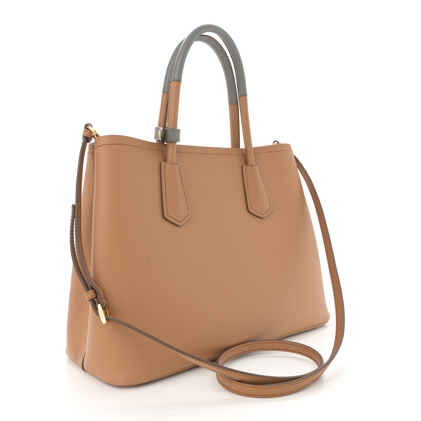 Saffiano Cuir Bi-Color Medium Double Bag Caramel Marmo