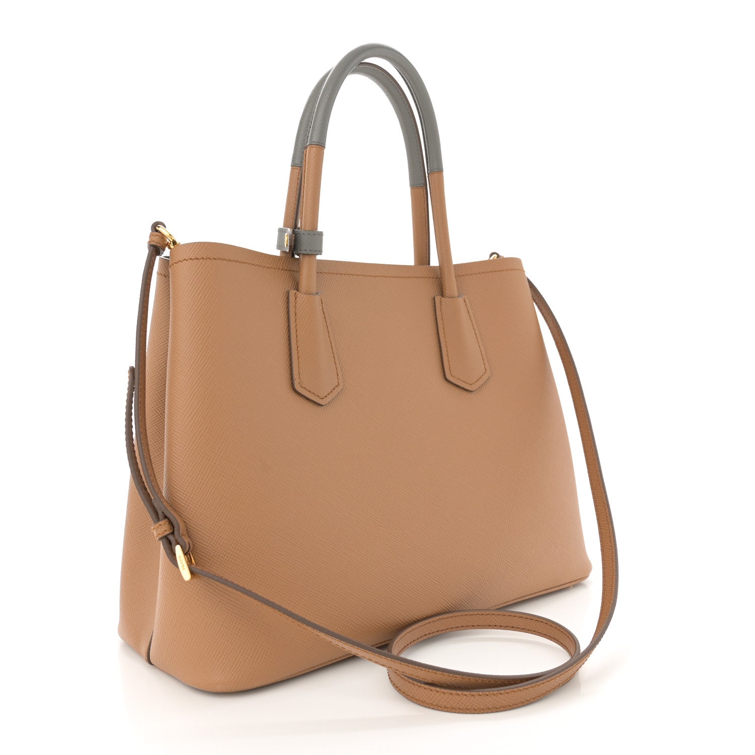 Prada Saffiano Cuir Bi-Color Medium Double Bag Caramel Marmo 3 of 13