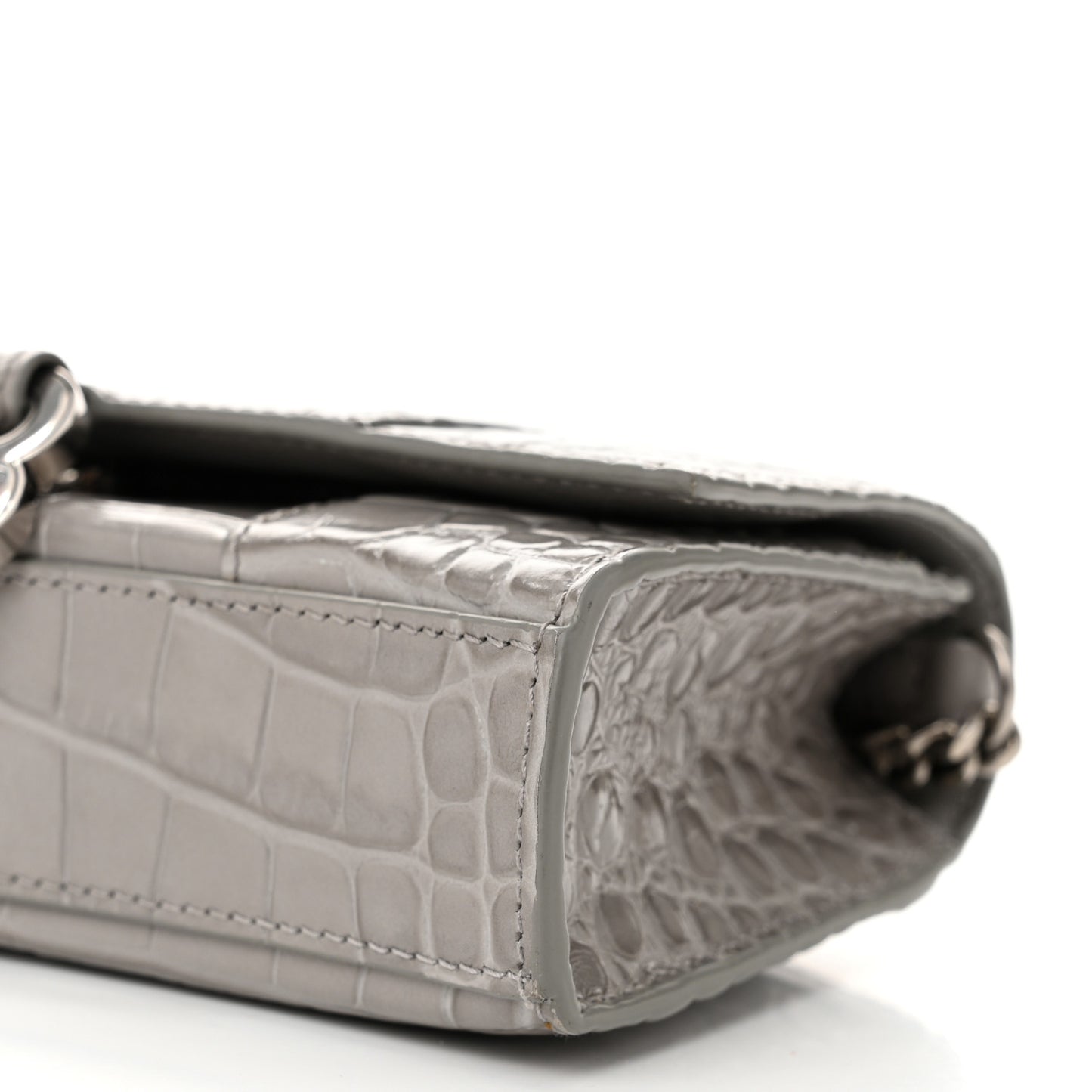 Shiny Calfskin Crocodile Embossed Hourglass Chain Bag Balenciaga Steel Grey