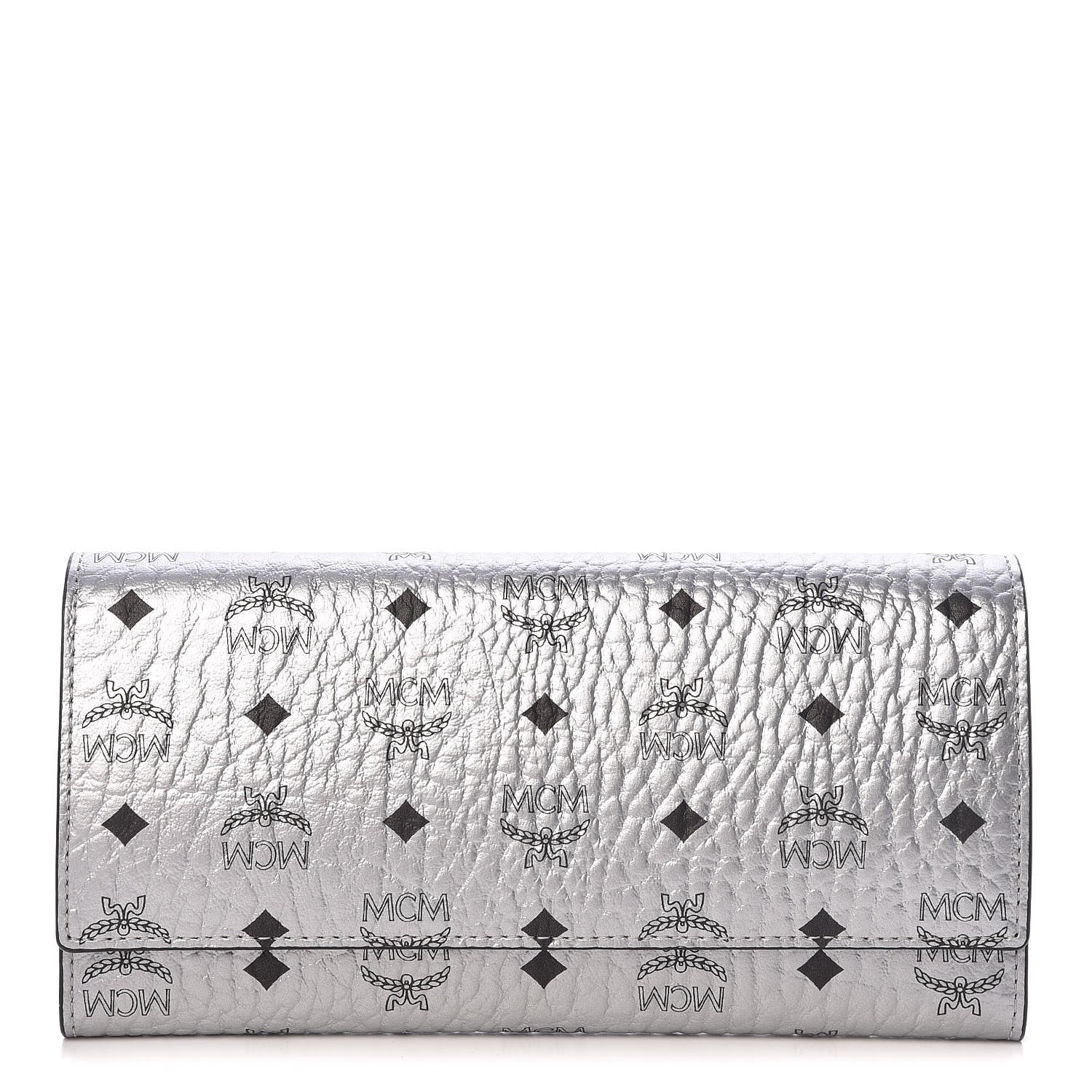 MCM Metallic Visetos Large Tri-Fold Flap Wallet Berlin Silver 1 of 9