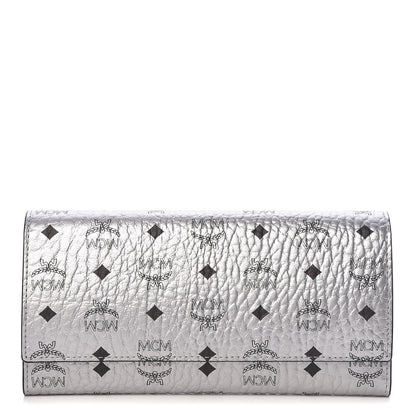 MCM Metallic Visetos Large Tri-Fold Flap Wallet Berlin Silver 1 of 9