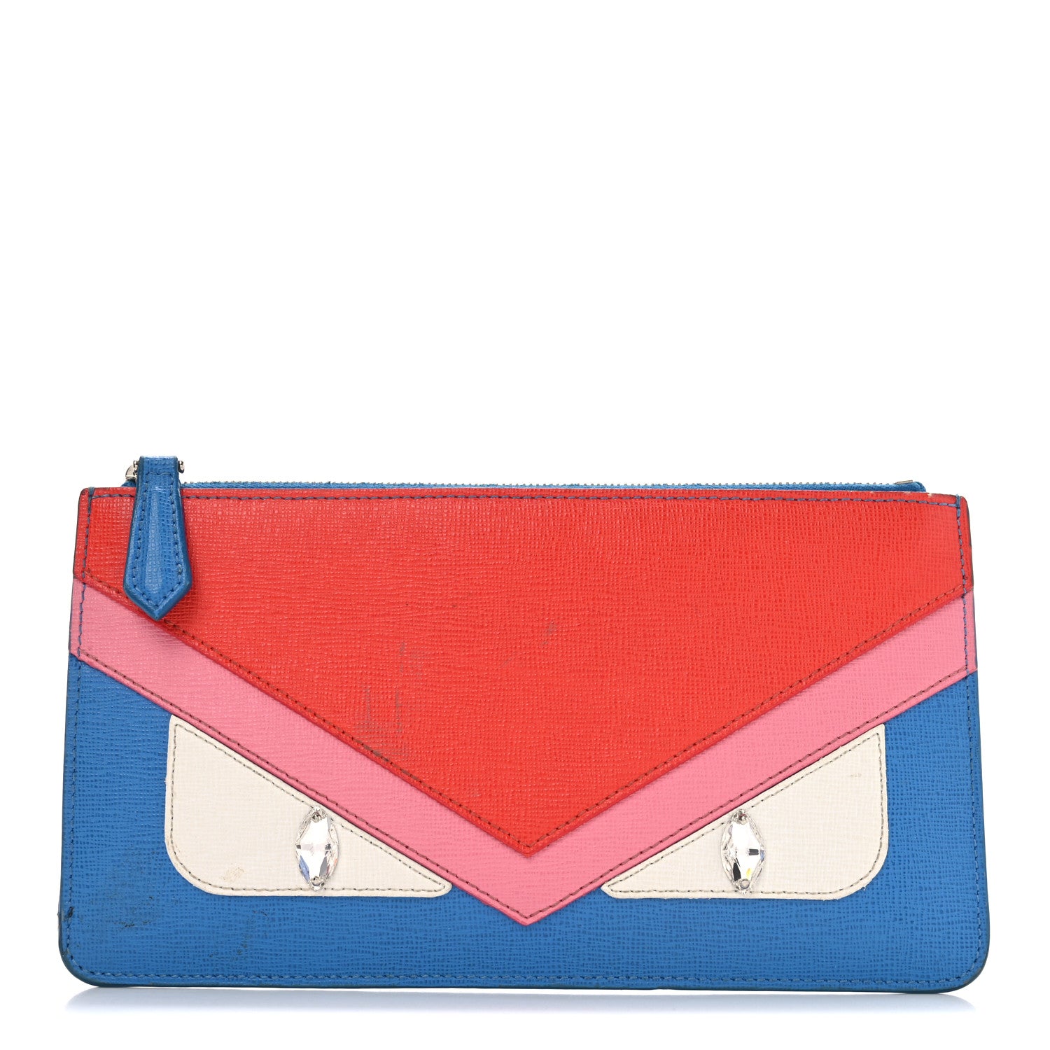 Fendi Vitello Elite Crystal Eye Monster Zip Pouch Royal Blue Papavero Multicolor 1 of 8