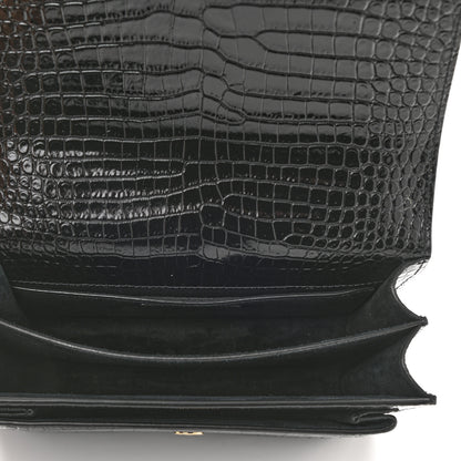 Saint Laurent Calfskin Crocodile Embossed Medium Monogram Sunset Black 5 of 10