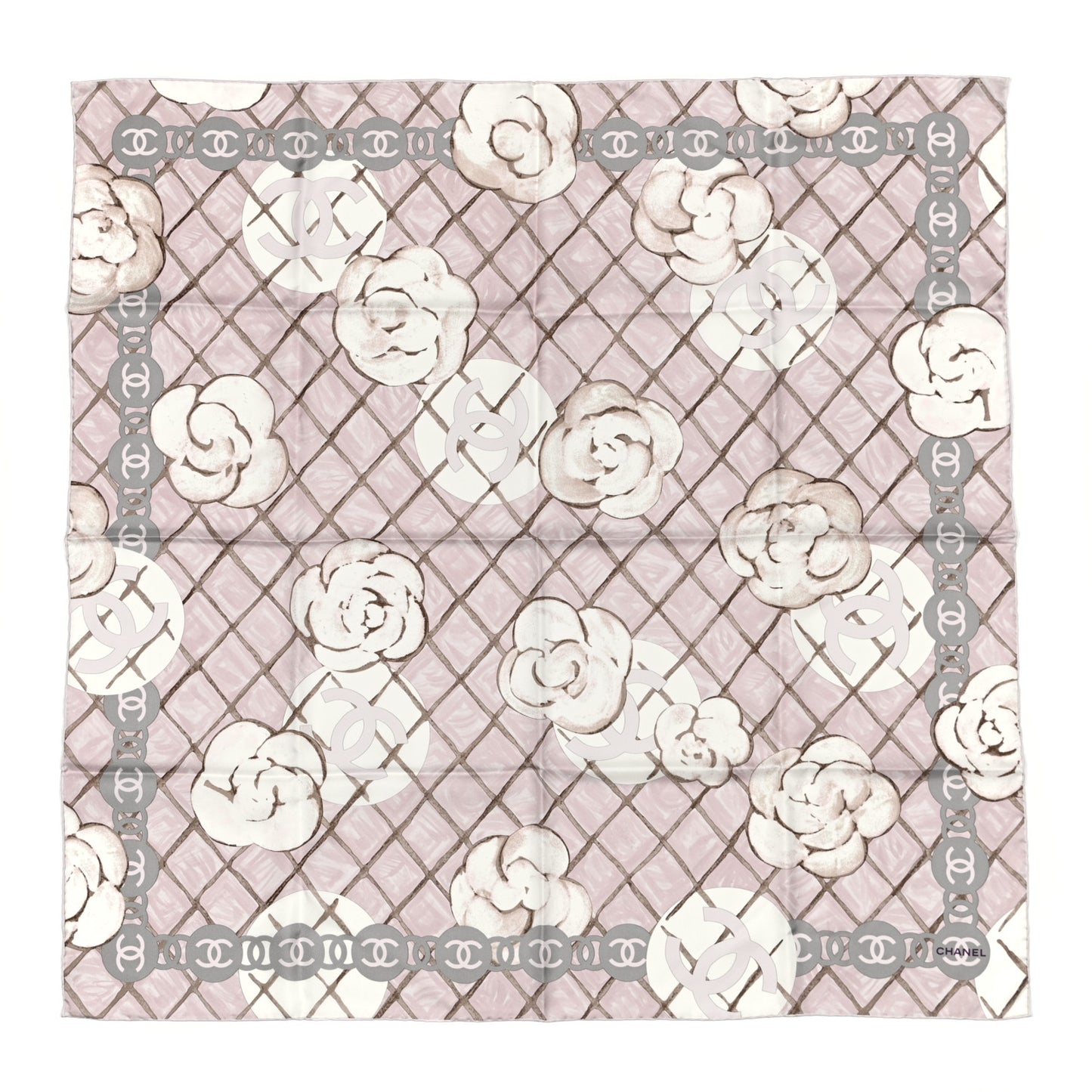 Silk CC Logo Camellia Scarf White Pink