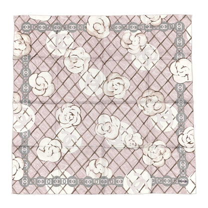 Chanel Silk CC Logo Camellia Scarf White Pink 1 of 3