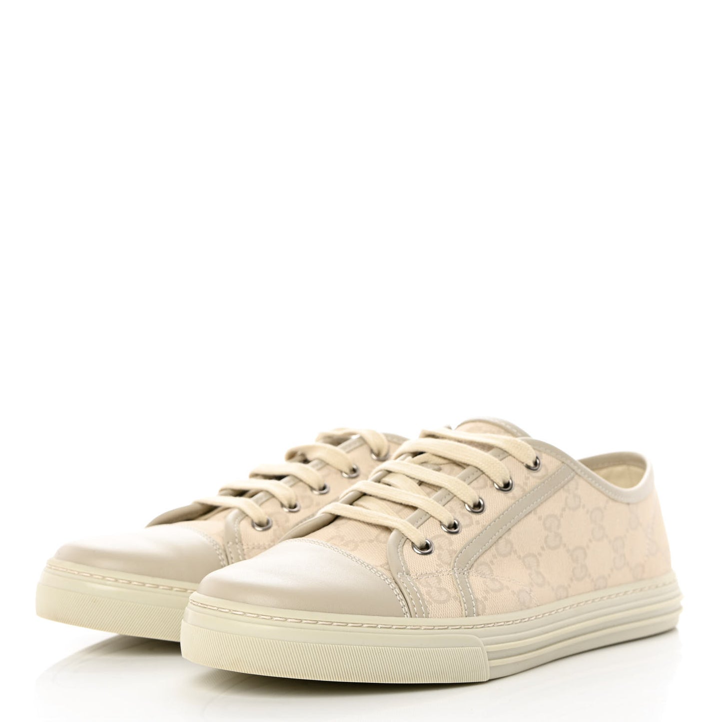 Washed Cotton GG Monogram Calfskin Womens Low Top Sneakers 40 White Mystic White Great White