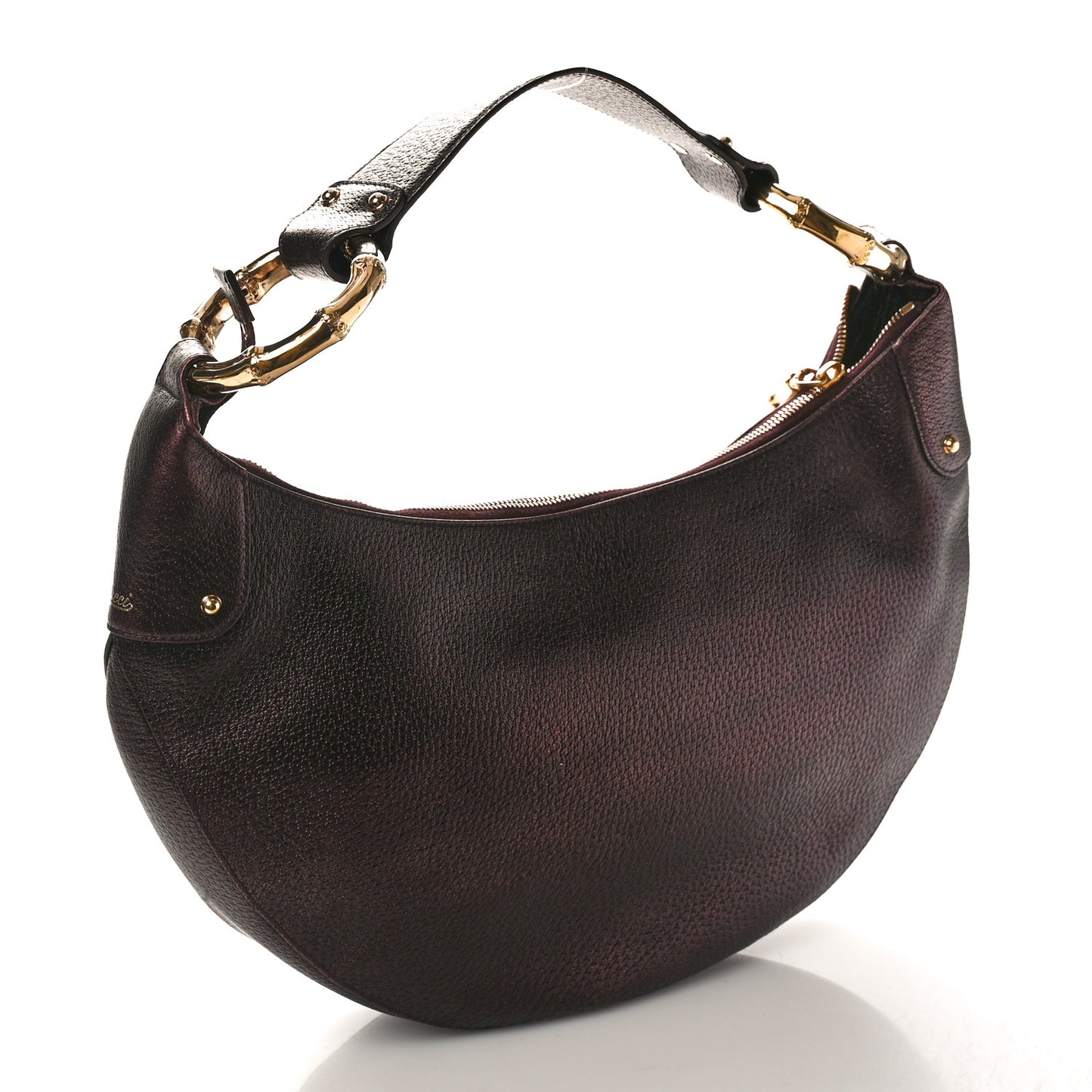 Metallic Calfskin Bamboo Ring Hobo Aubergine