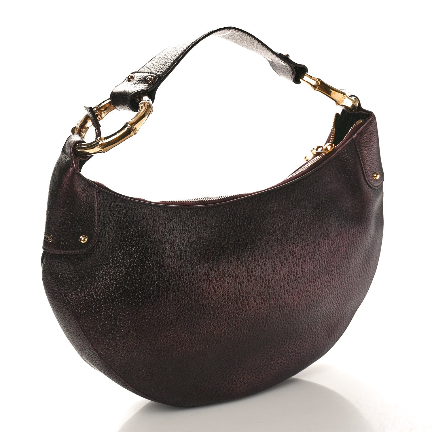 Gucci Metallic Calfskin Bamboo Ring Hobo Aubergine 3 of 10