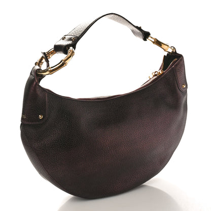 Gucci Metallic Calfskin Bamboo Ring Hobo Aubergine 3 of 10