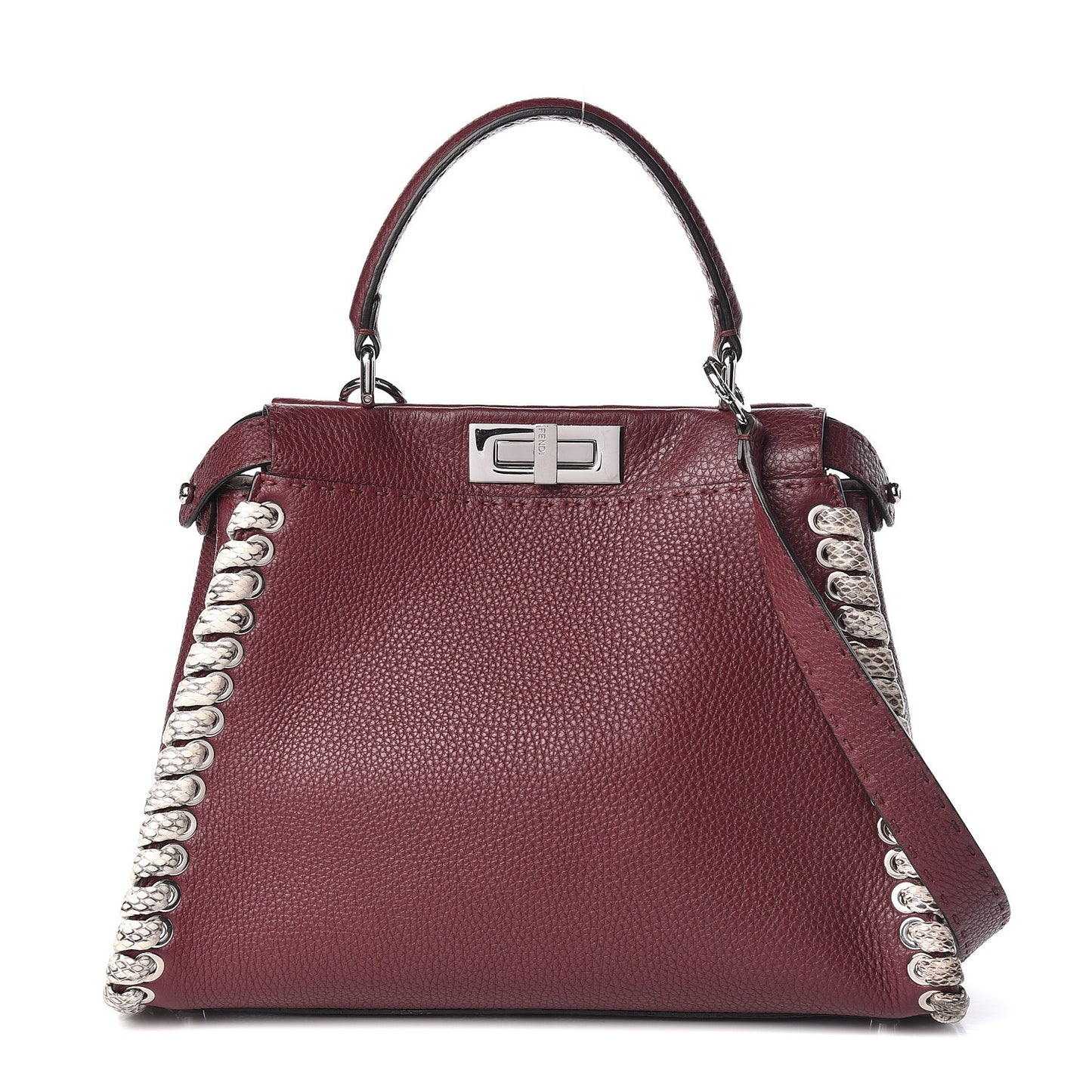 Cuoio Romano Elaphe Selleria Lace Up Bi-Color Medium Peekaboo Iconic Satchel Bordeaux Grigio Polvere Natural