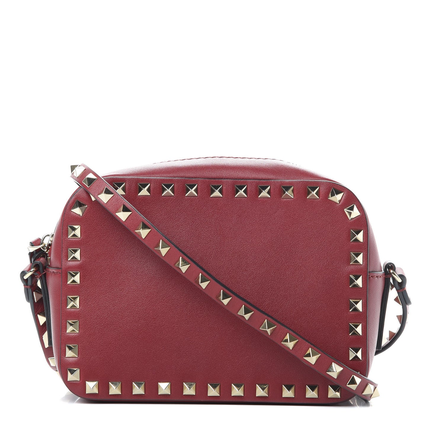 Calfskin Rockstud Camera Crossbody Bag Rubino