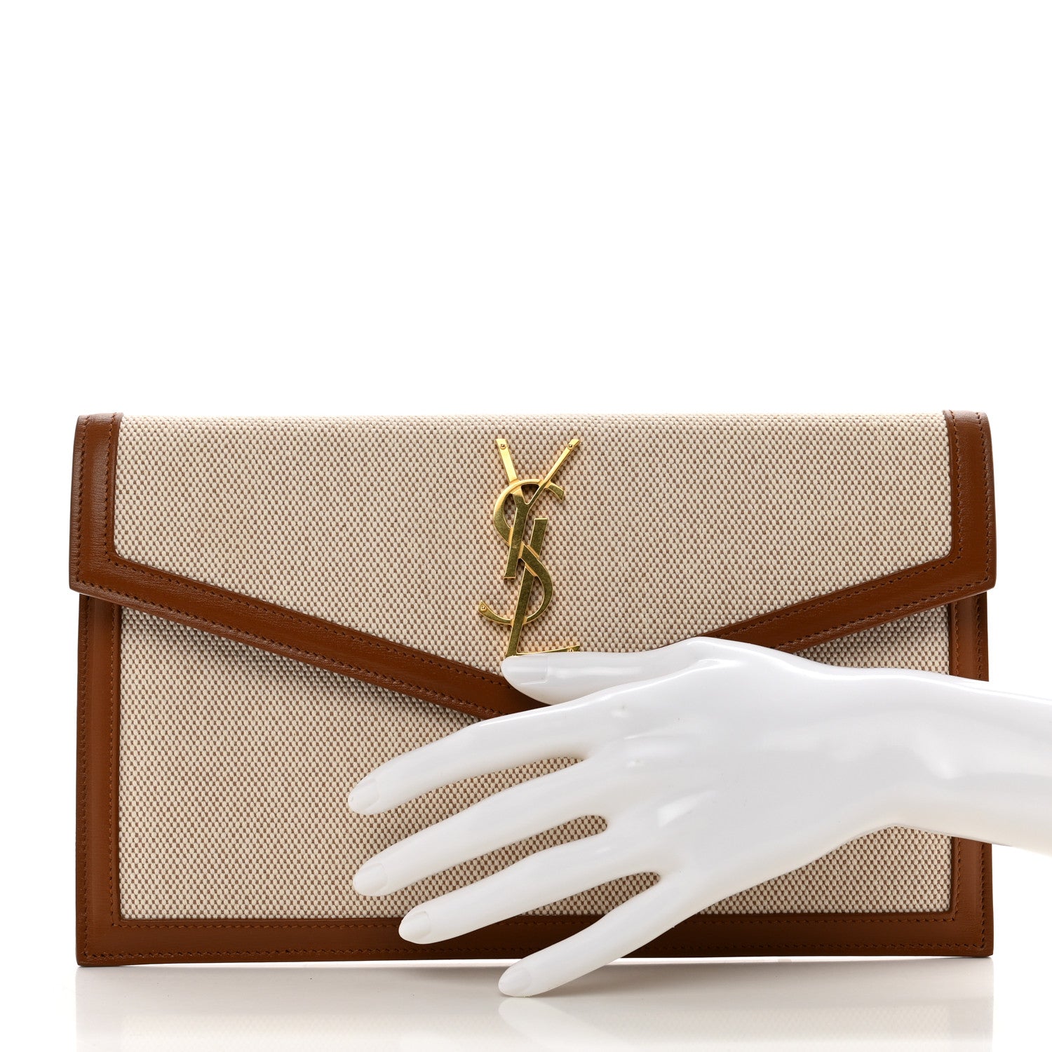 Saint Laurent Canvas Uptown Pouch Natural Beige Brick 2 of 8