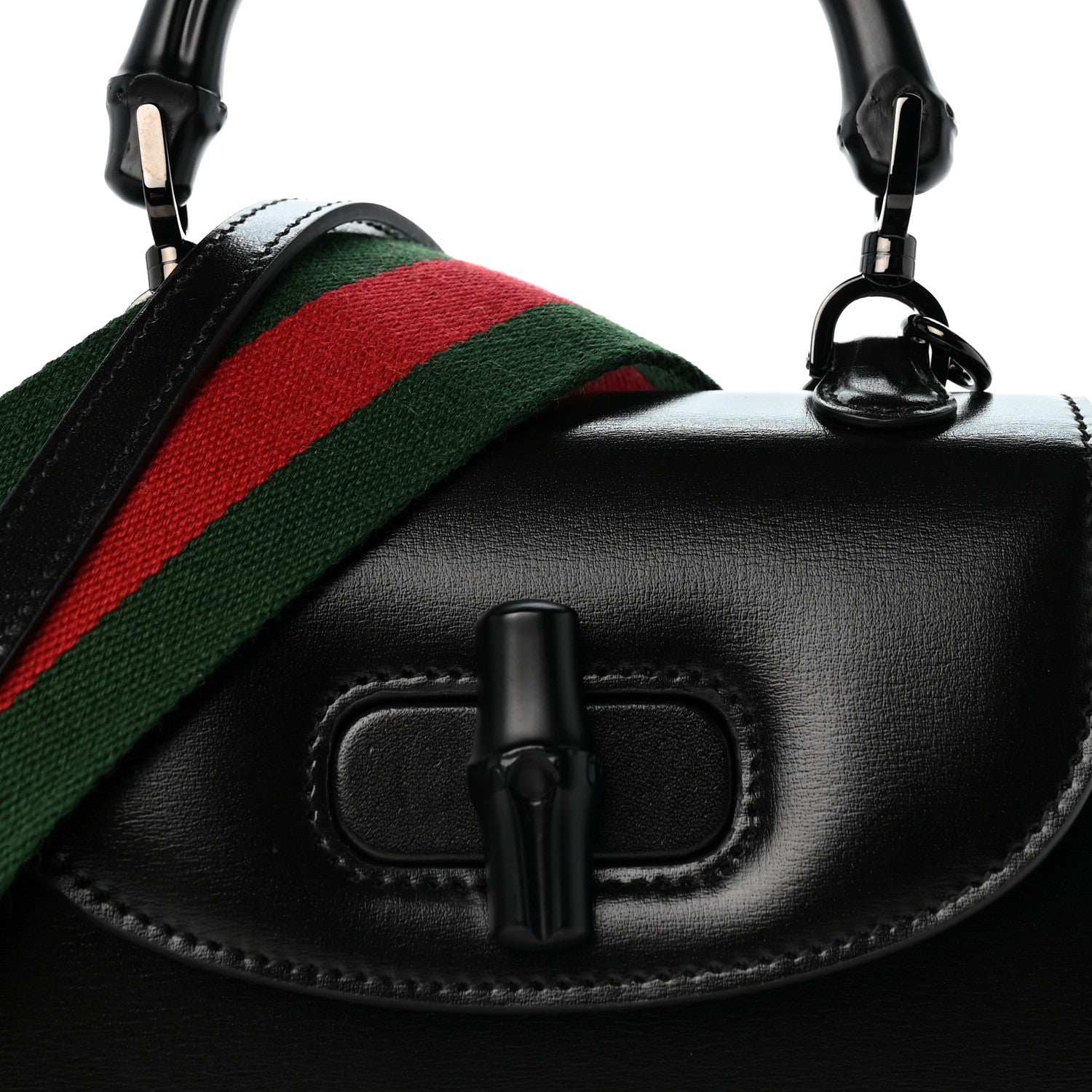 Gucci Boarded Dyana Lux Calfskin Web Monochrome Small Bamboo 1947 Top Handle Bag Black 8 of 12