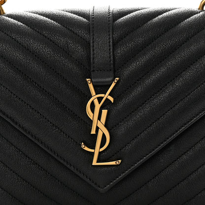 Saint Laurent Sheepskin Matelasse Chevron Monogram Medium College Bag Black 8 of 13