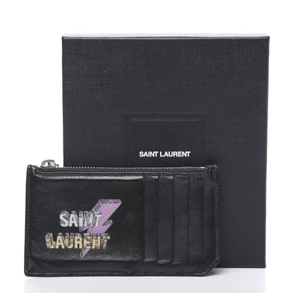 Saint Laurent Calfskin Eclair Fragments Studded Zip Pouch Card Holder Black 7 of 7
