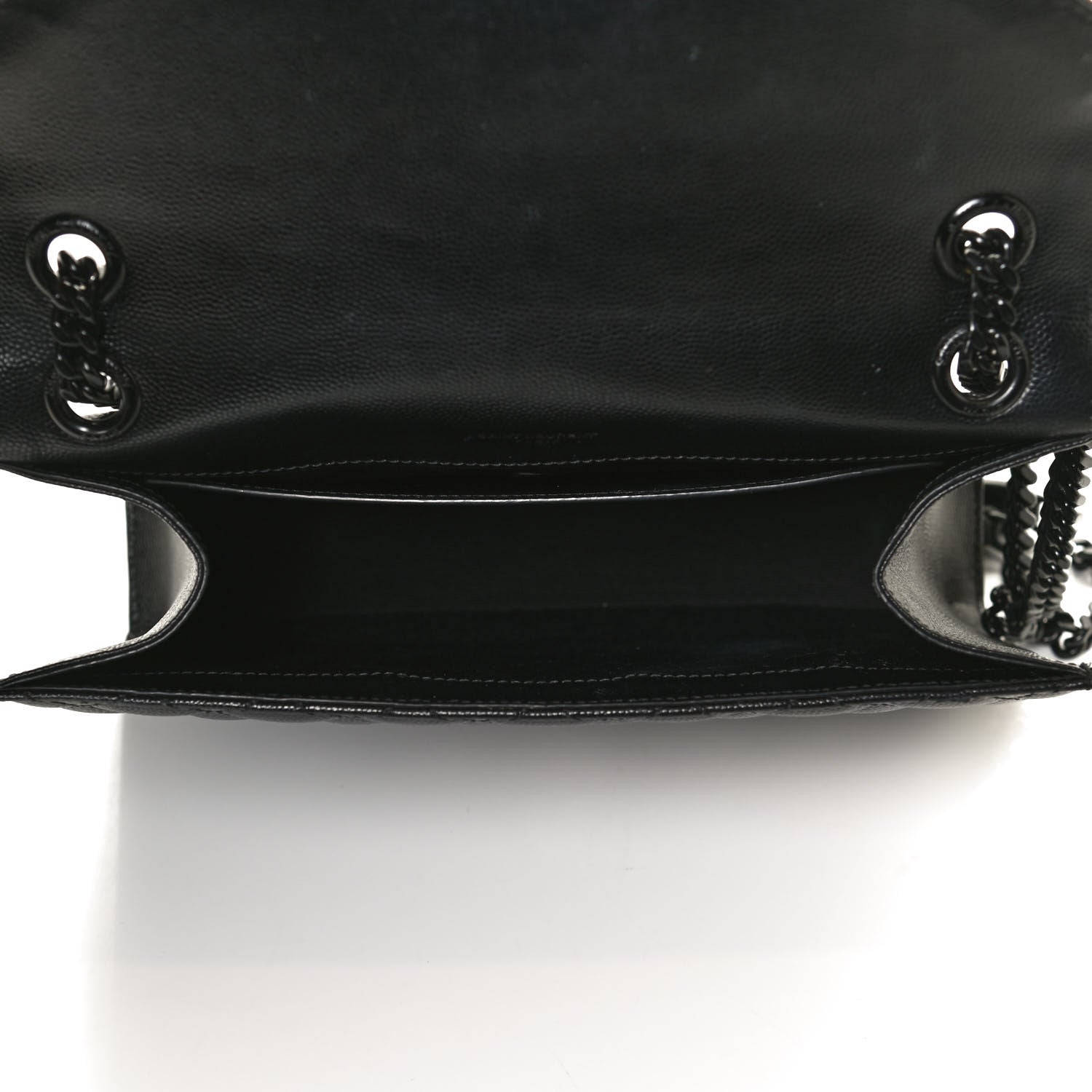 Saint Laurent Grain De Poudre Textured Mixed Matelasse Triquilt Medium Monogram Satchel Black 4 of 10