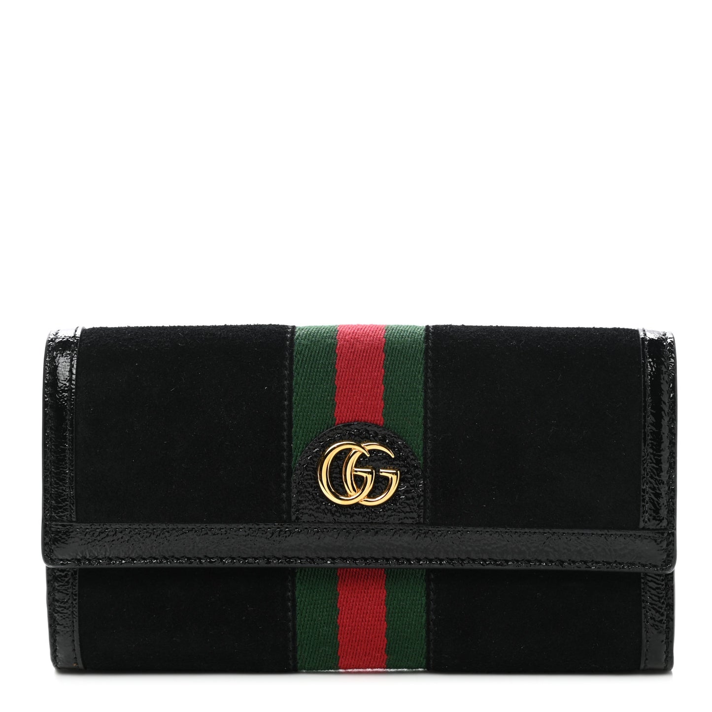 Suede Patent GG Web Ophidia Continental Wallet Black
