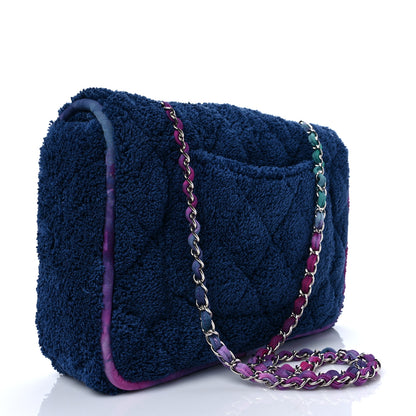 Chanel Mixed Fibers Quilted Large Flap Bag Navy Blue 2 of 7